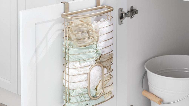 What the heck do you do with plastic grocery bags? You stuff them in mDesign’s over-cabinet organizer, that’s what.